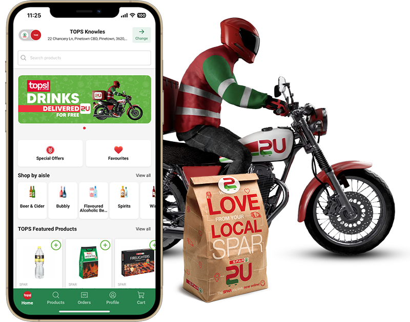 SPAR2U online delivery app, paper bag and electric delivery bike